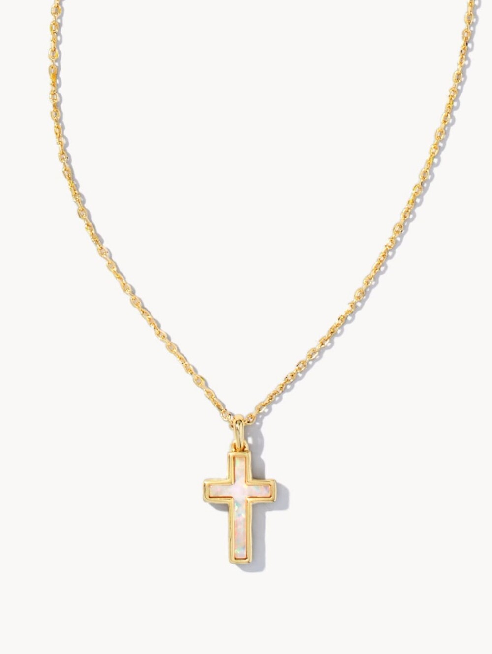 Cross Gold Pendant Necklace in White Lab Grown Opal